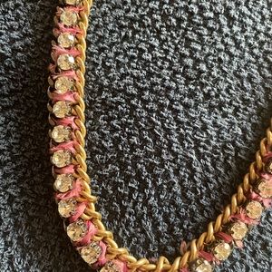 Lovely long chained necklace, with a pink silk ribbon.Great condition.